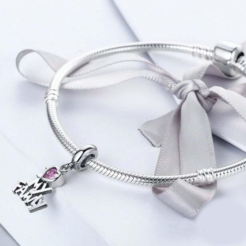 925 Sterling Silver Home Love Pink Gemstone Bracelet 7