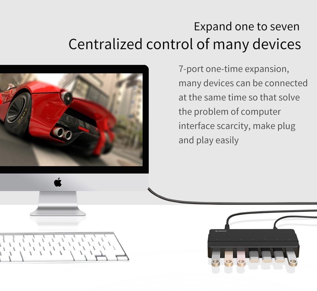 7-Port Usb 2.0 Desktop Hub With Power Adapter 8