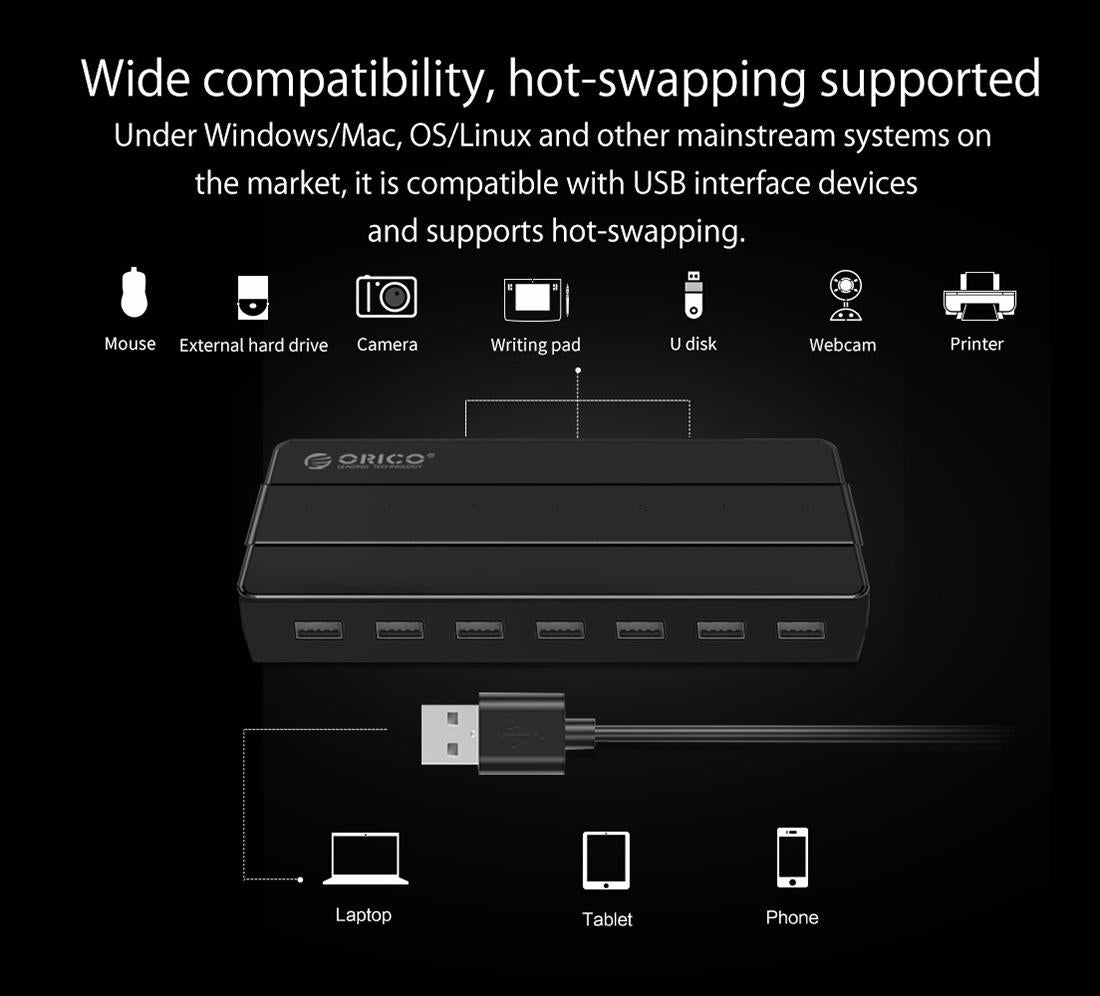 7-Port Usb 2.0 Desktop Hub With Power Adapter 12
