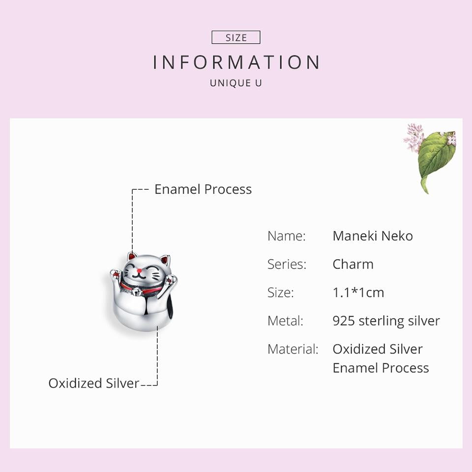 925 Sterling Silver Lucky Cat Beaded Bracelet Diy Accessory 4