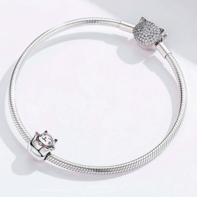 925 Sterling Silver Lucky Cat Beaded Bracelet Diy Accessory 6