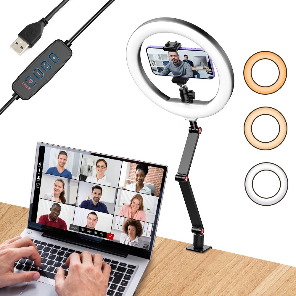 Foldable 10 Led Ring Light with Swing Arm Stand & Phone Holder 4