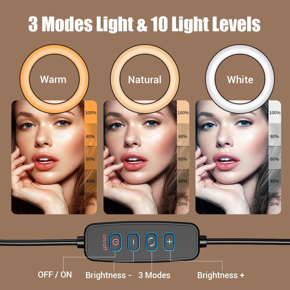 Foldable 10 Led Ring Light with Swing Arm Stand & Phone Holder 5