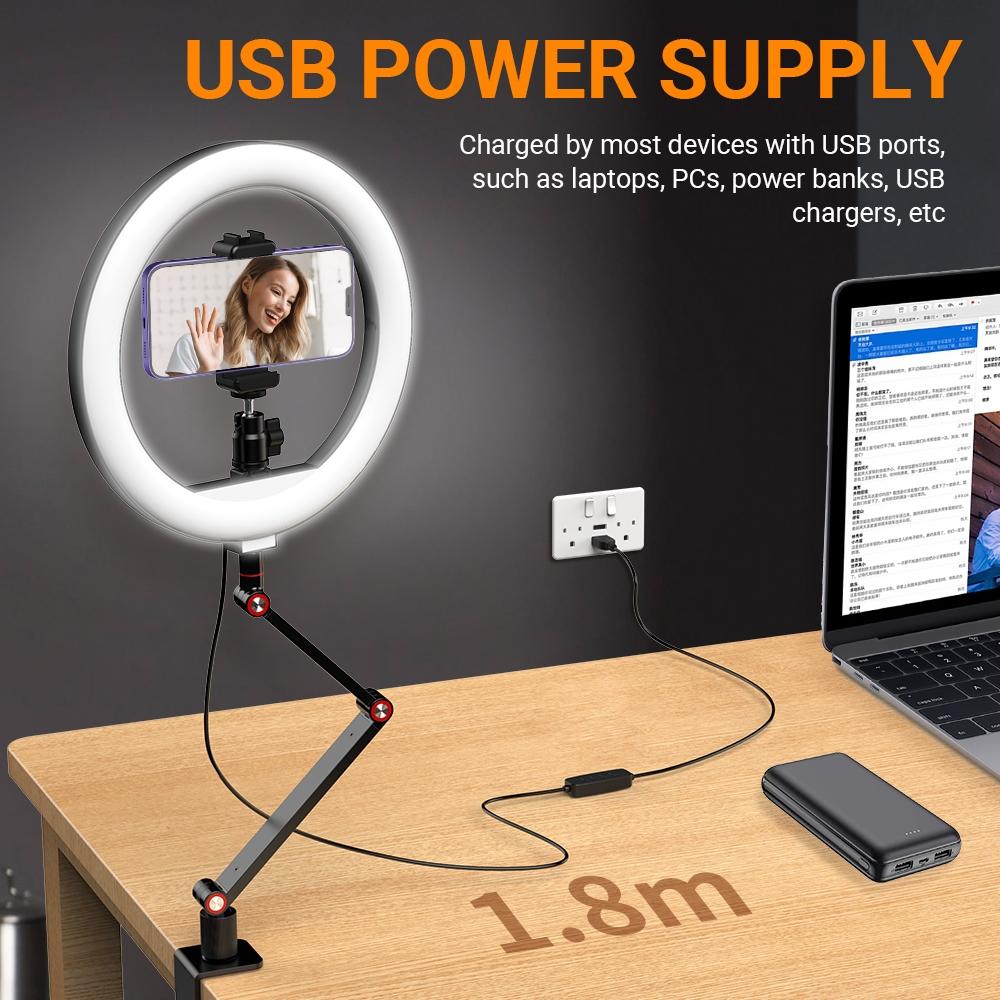 Foldable 10 Led Ring Light with Swing Arm Stand & Phone Holder 8