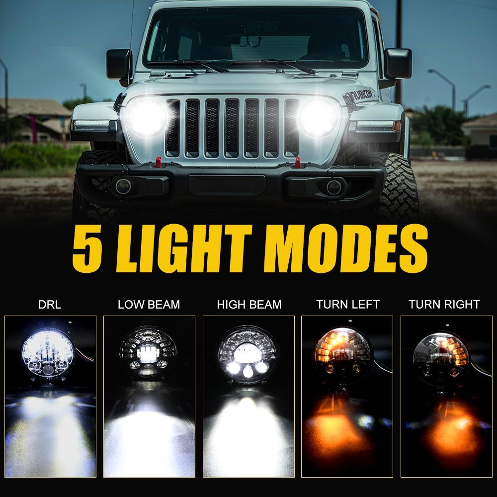 7 Inch Car Matrix Gradient Led Headlight Lamps For Jeep Wrangler 7
