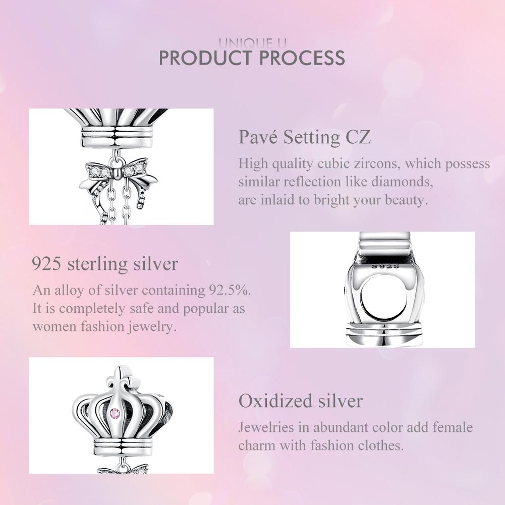925 Sterling Silver Bow Crown Beads For Diy Bracelets & Necklaces 5