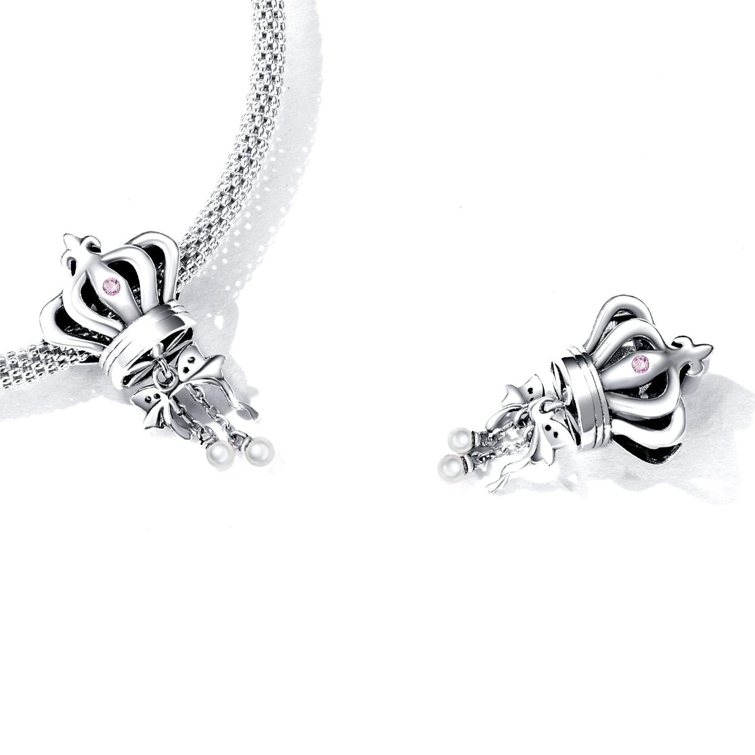 925 Sterling Silver Bow Crown Beads For Diy Bracelets & Necklaces 6
