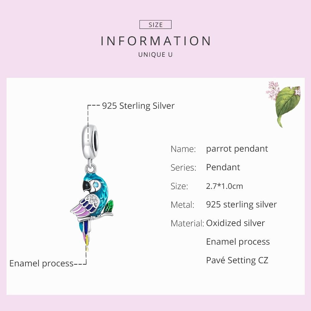925 Sterling Silver Parrot Pendant For Bracelet Or Necklace 4