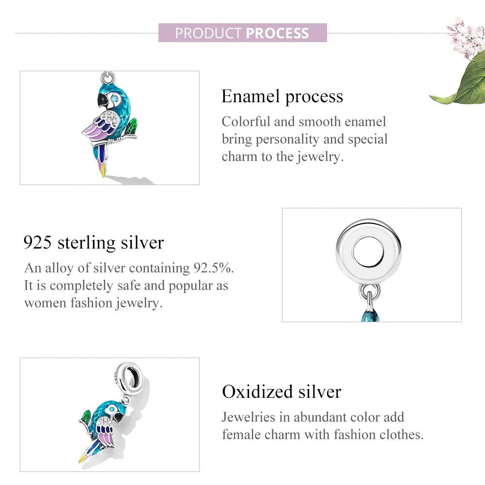 925 Sterling Silver Parrot Pendant For Bracelet Or Necklace 5