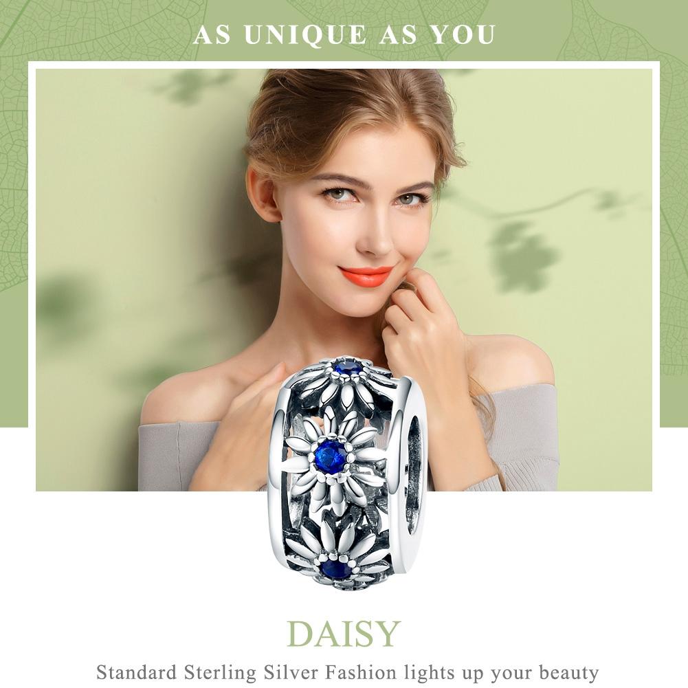 925 Sterling Silver Blue Daisy Spacer For Bracelet 4