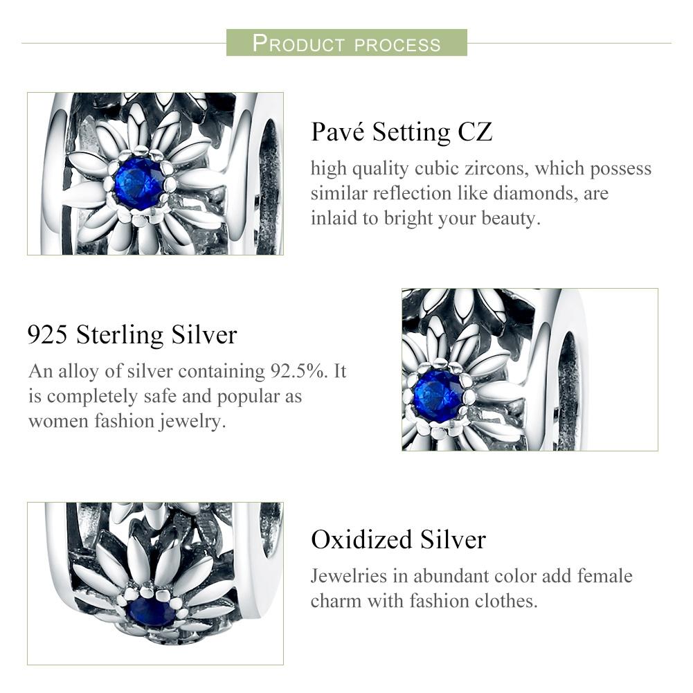 925 Sterling Silver Blue Daisy Spacer For Bracelet 5