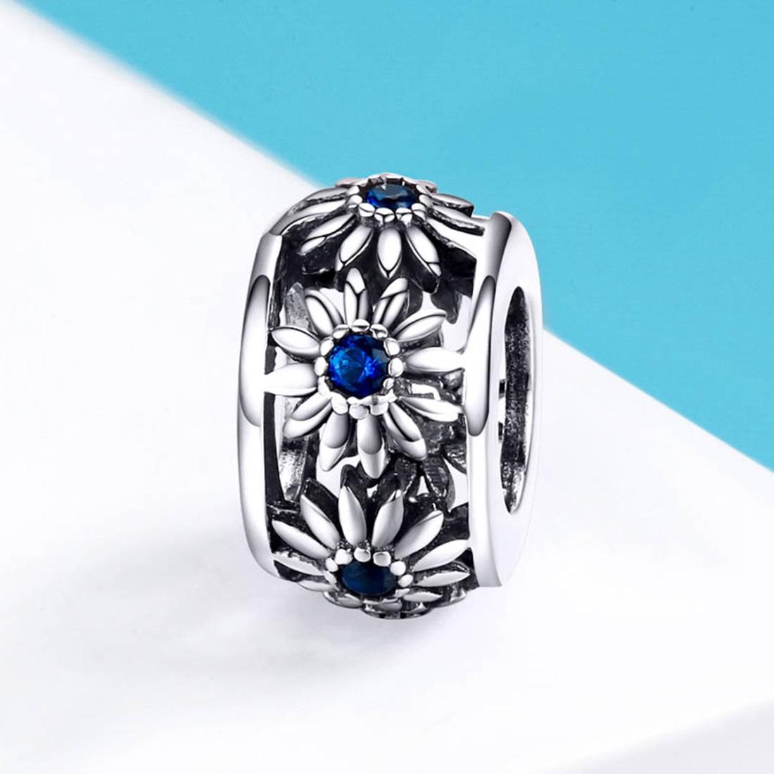 925 Sterling Silver Blue Daisy Spacer For Bracelet 6