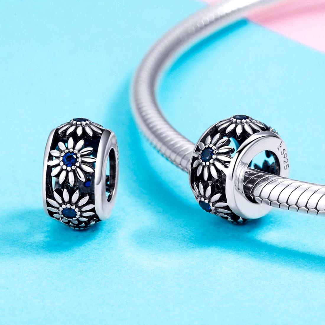 925 Sterling Silver Blue Daisy Spacer For Bracelet 7