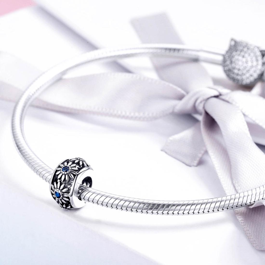 925 Sterling Silver Blue Daisy Spacer For Bracelet 8