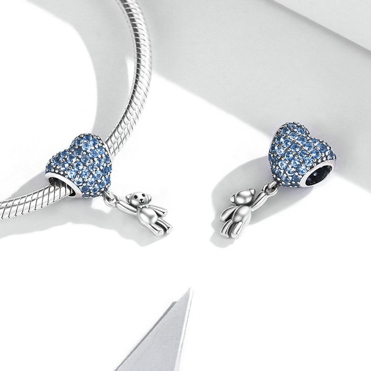 925 Sterling Silver Heart Balloon Bear Pendant For Diy Bracelets & Necklaces 6
