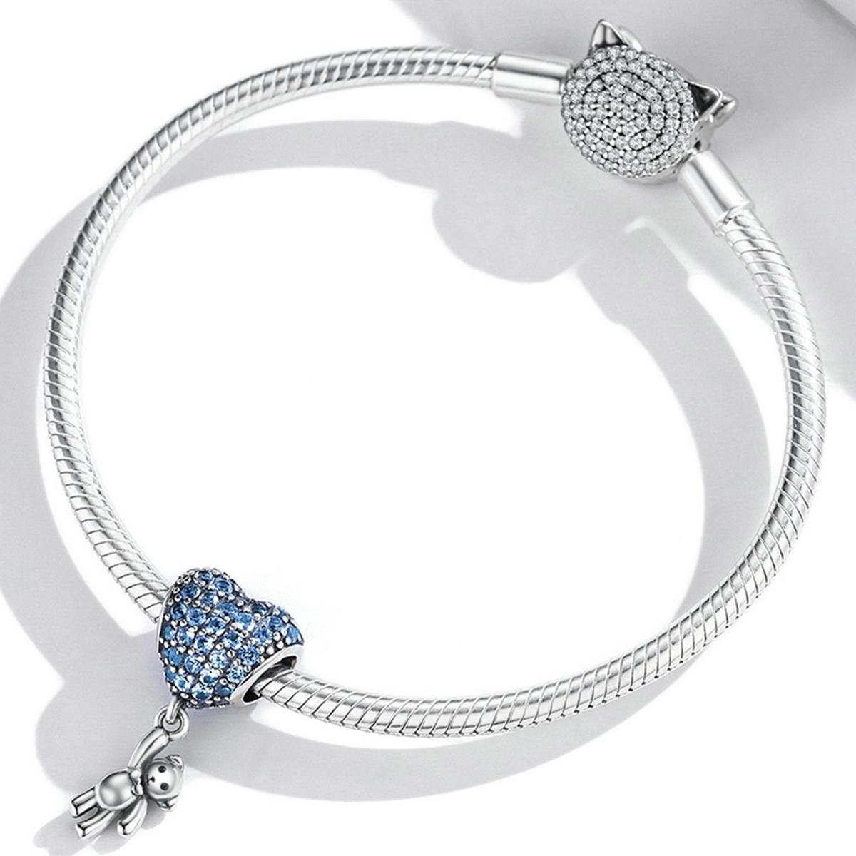 925 Sterling Silver Heart Balloon Bear Pendant For Diy Bracelets & Necklaces 7