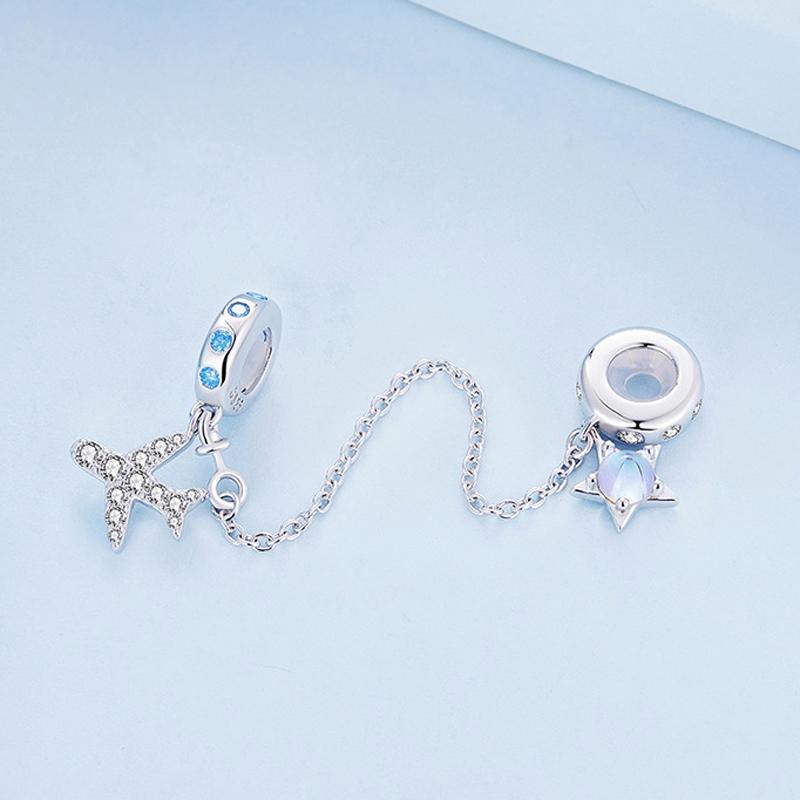 925 Sterling Silver Airplane Star Chain Accessory 4