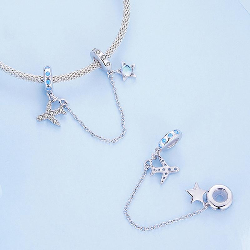 925 Sterling Silver Airplane Star Chain Accessory 5