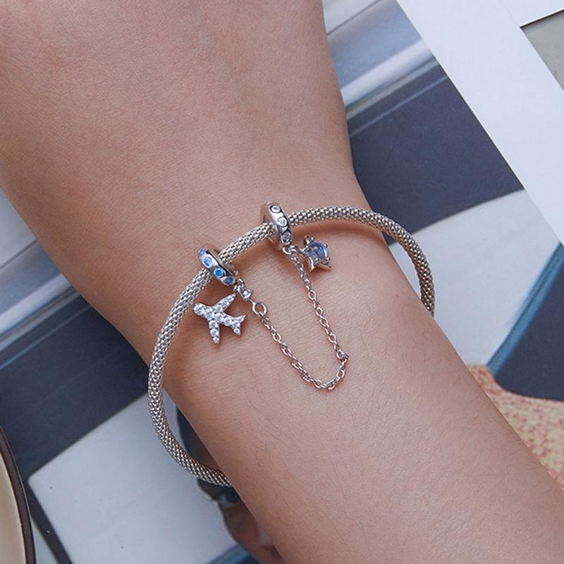 925 Sterling Silver Airplane Star Chain Accessory 6