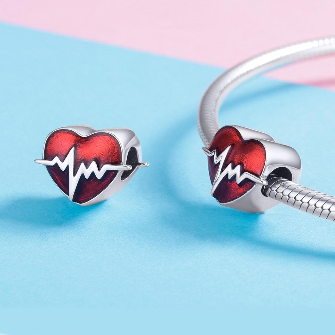 925 Sterling Silver Red Ecg Beaded Love Bracelet 6