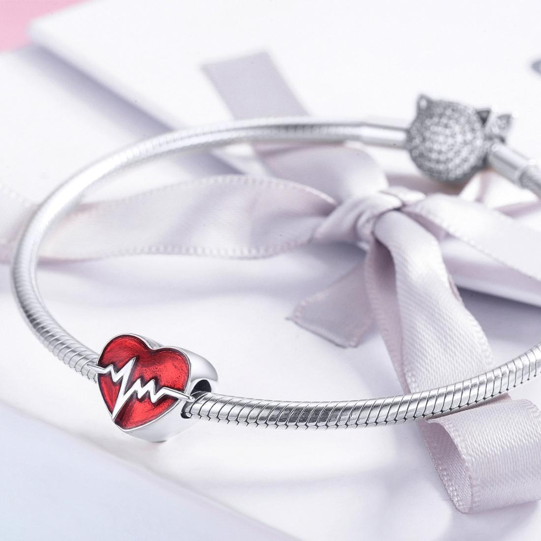 925 Sterling Silver Red Ecg Beaded Love Bracelet 7