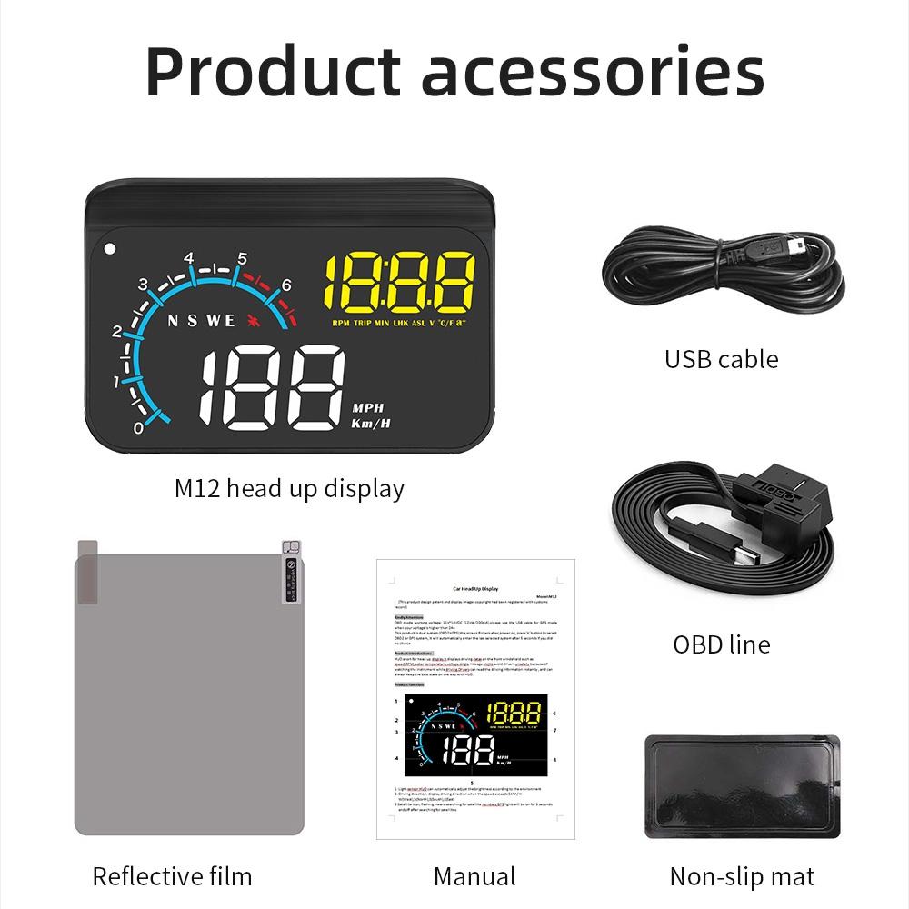 Car Hud Display Speed Temp Voltage Fault Obd2 + Gps 12
