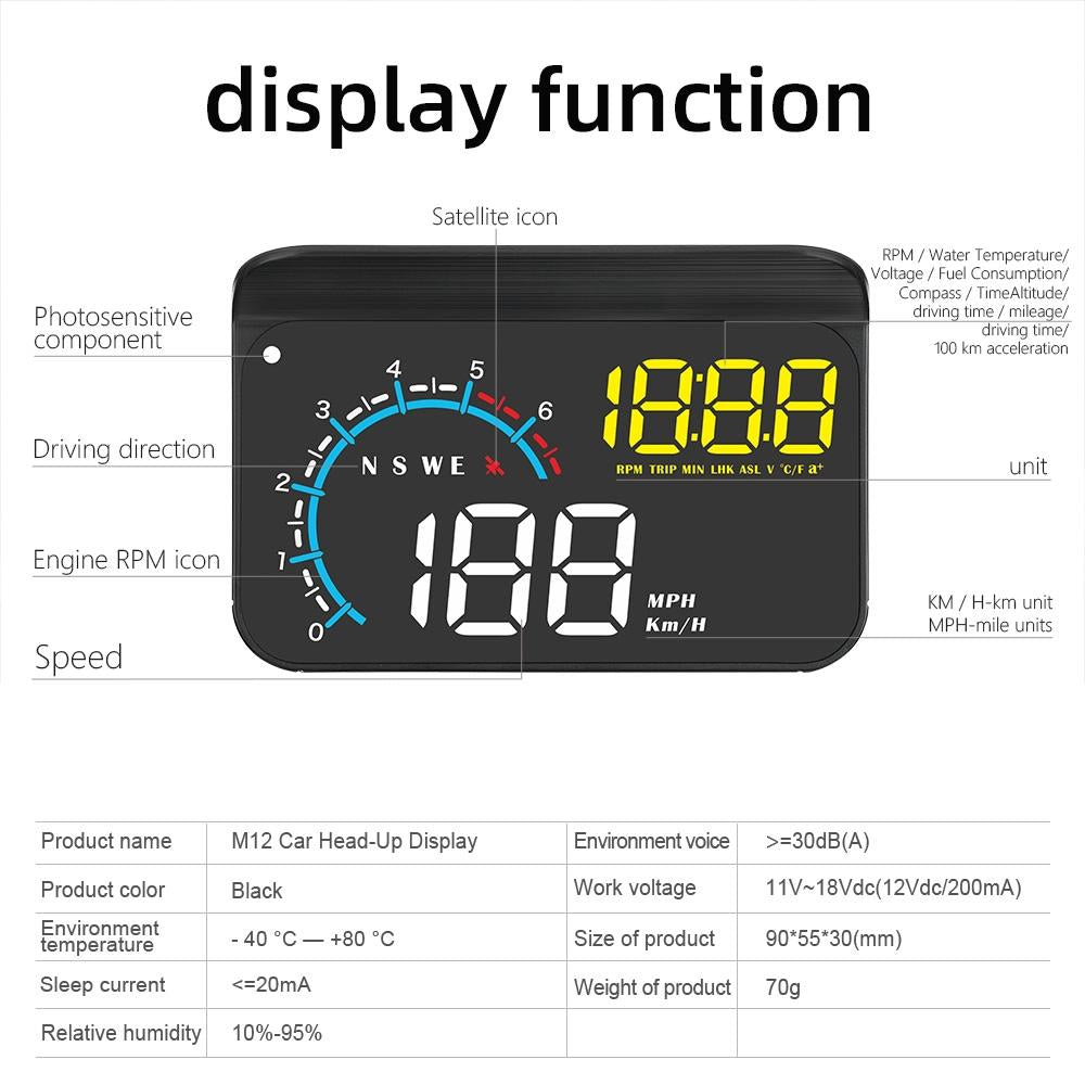 Car Hud Display Speed Temp Voltage Fault Obd2 + Gps 14