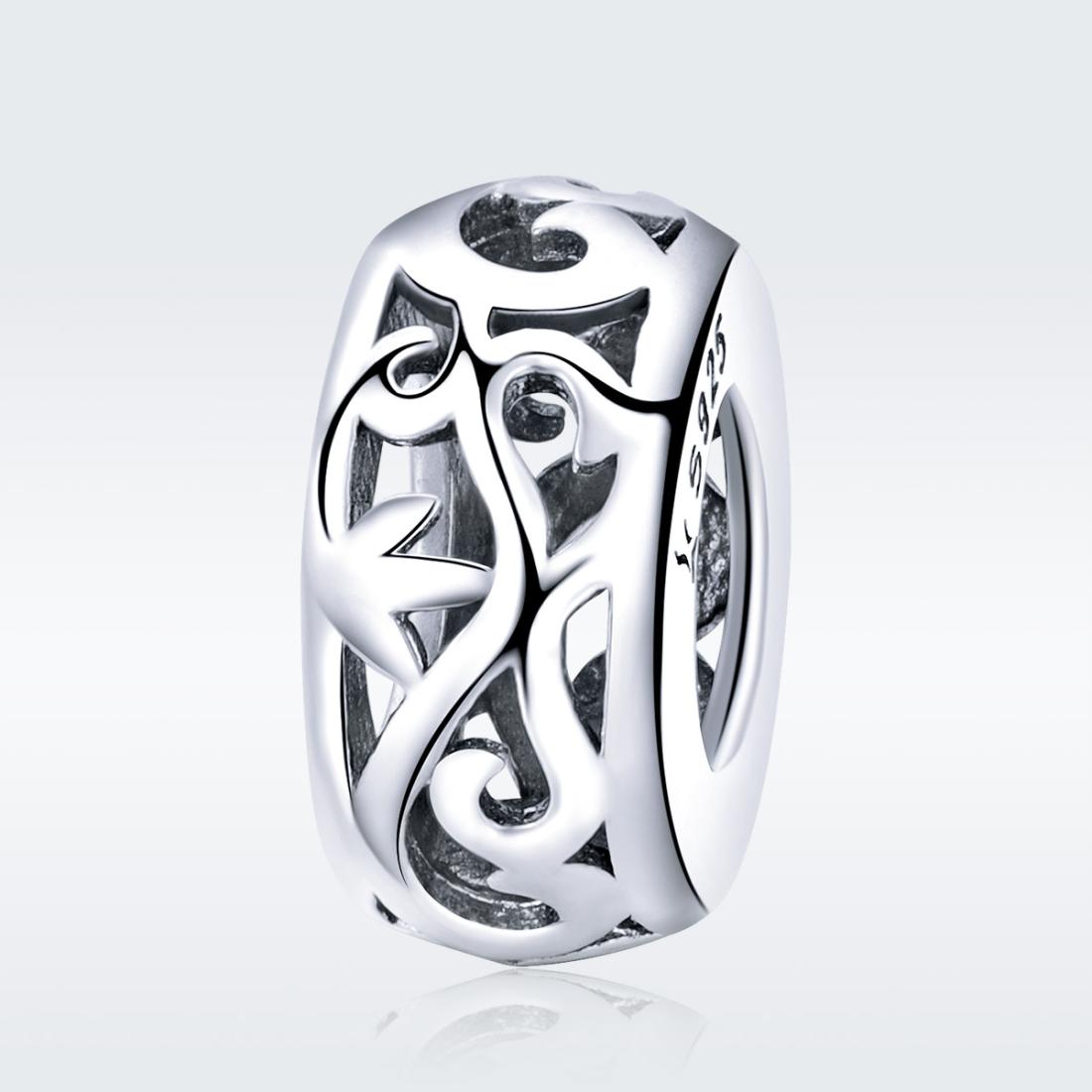 925 Sterling Silver Vintage Heart Beads With Curly Grass Pattern 3