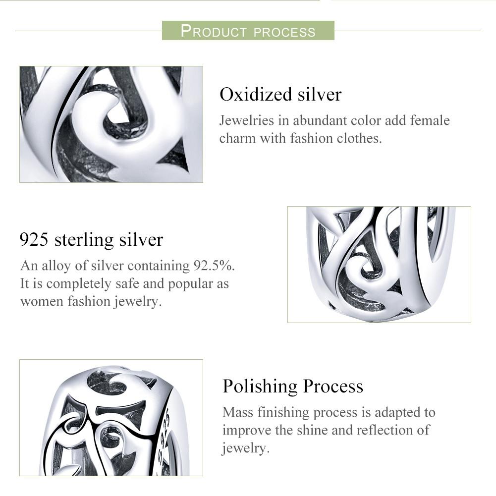 925 Sterling Silver Vintage Heart Beads With Curly Grass Pattern 5