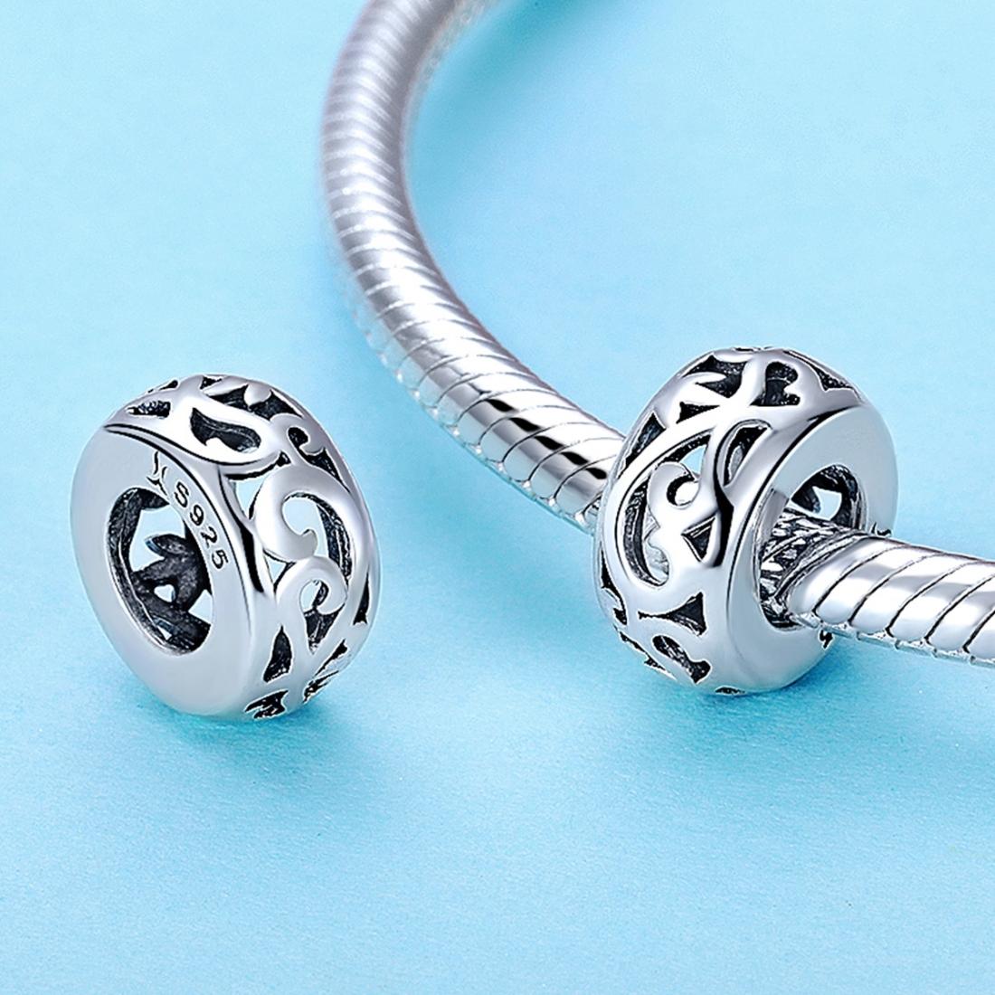 925 Sterling Silver Vintage Heart Beads With Curly Grass Pattern 6