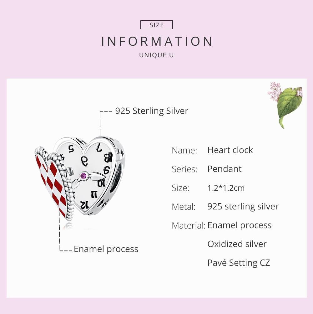 925 Sterling Silver Heart Clock Beads For Diy Bracelets & Necklaces 3