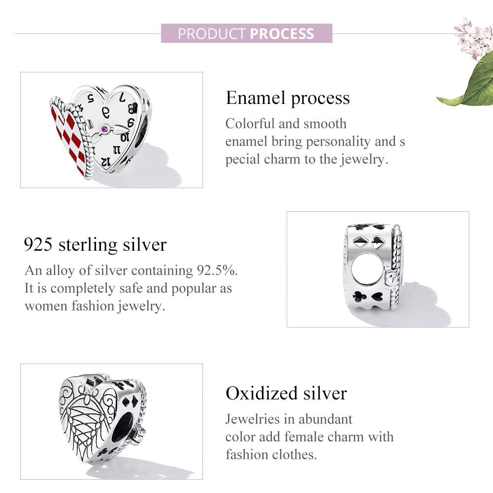 925 Sterling Silver Heart Clock Beads For Diy Bracelets & Necklaces 4
