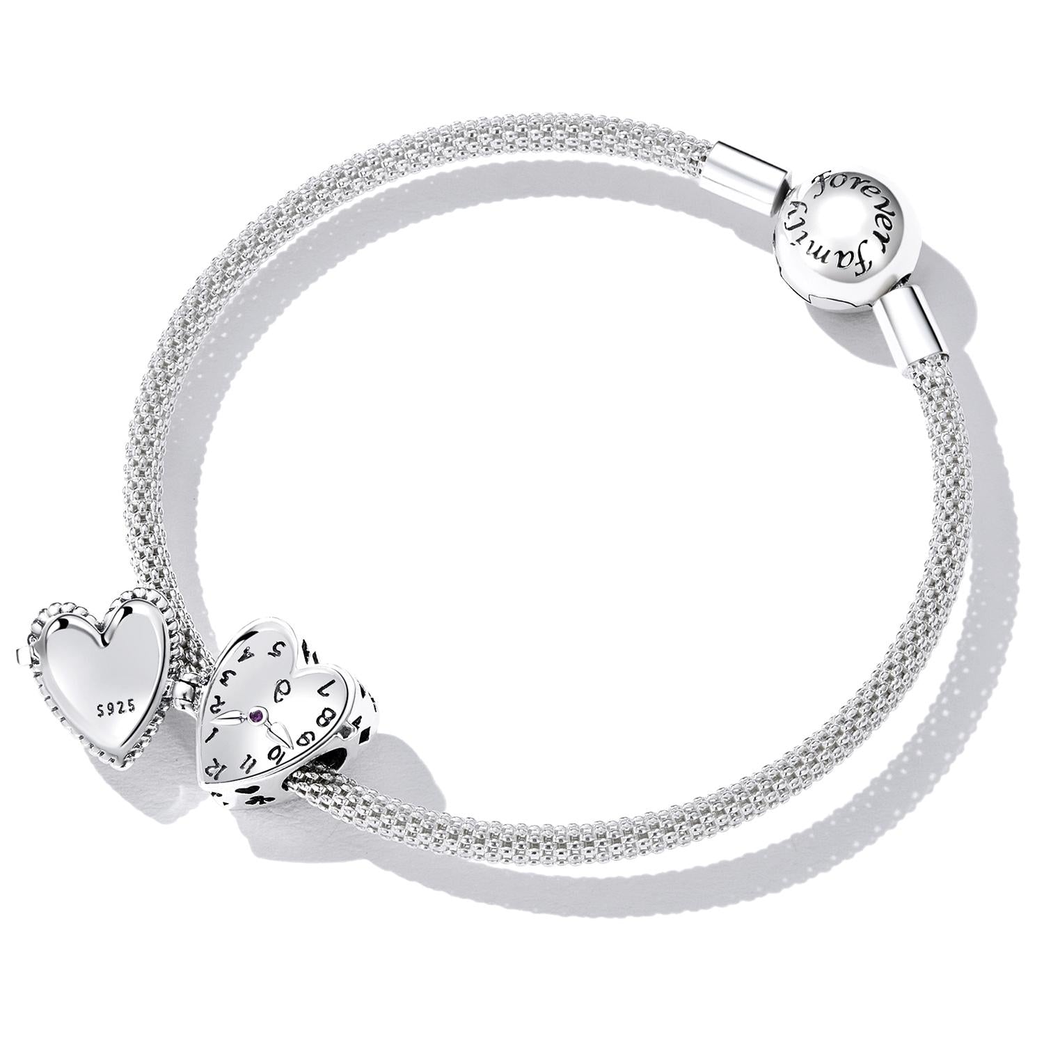 925 Sterling Silver Heart Clock Beads For Diy Bracelets & Necklaces 6