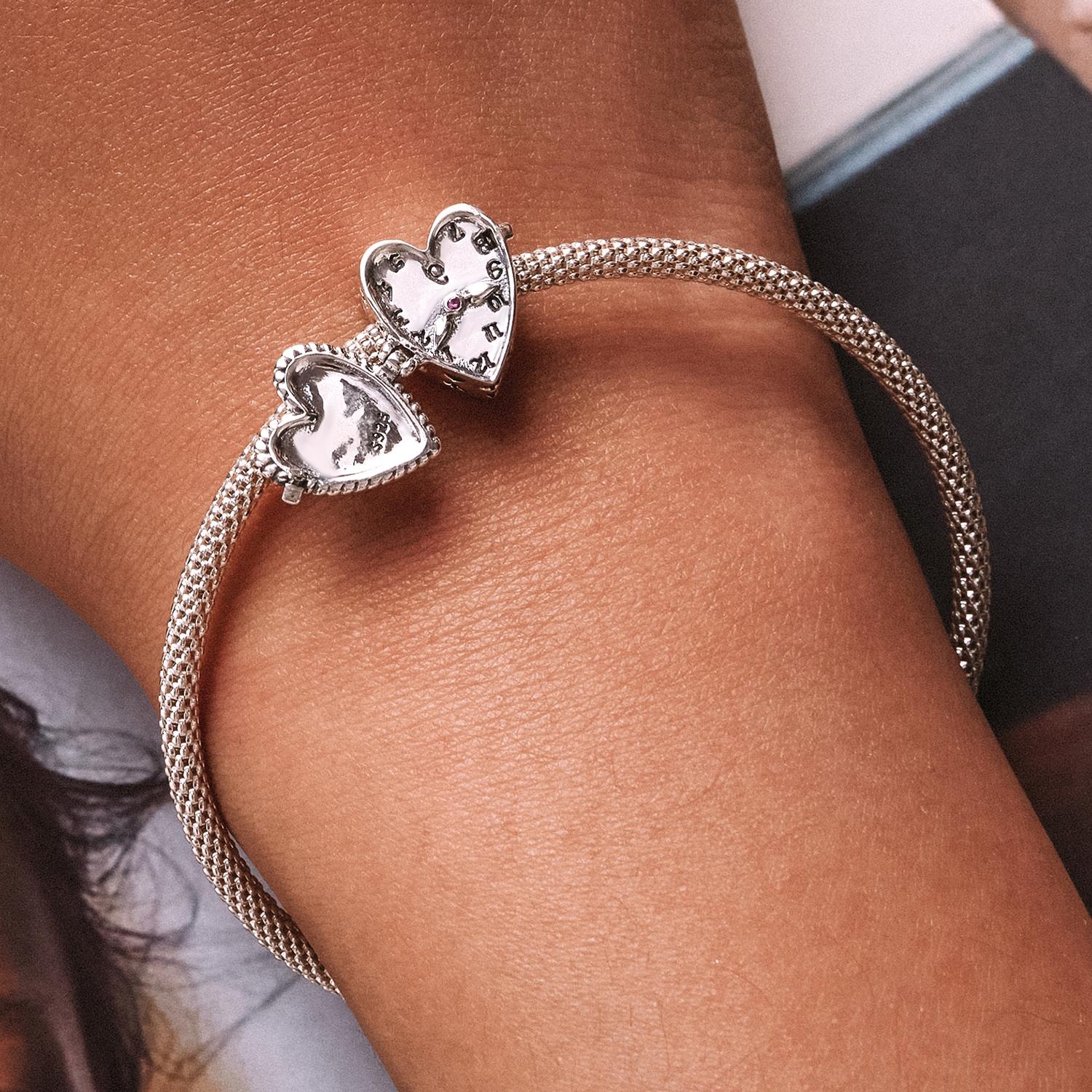 925 Sterling Silver Heart Clock Beads For Diy Bracelets & Necklaces 7