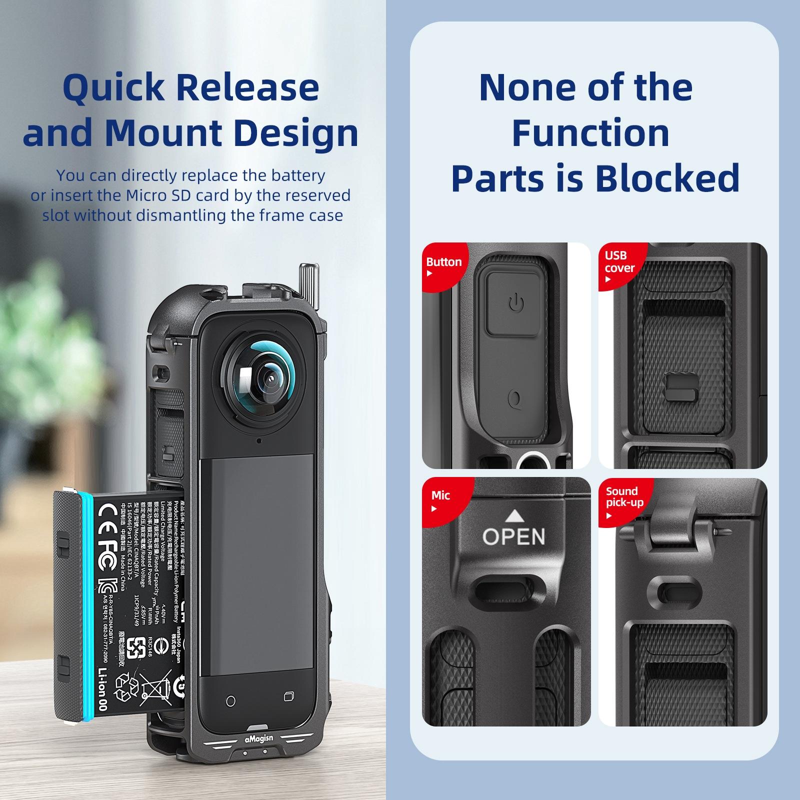 Amagisn Metal Protective Housing for Insta360 X4 with 2 Claws and Rabbit Cage 6