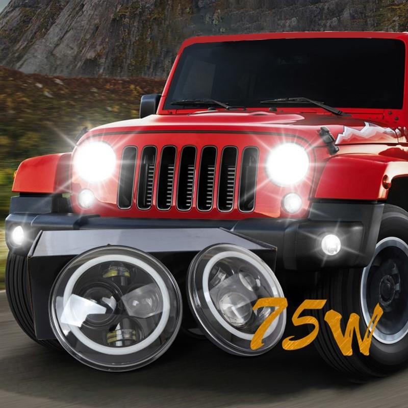 2 Pcs 7 Inch Ip68 Waterproof 6500K 75W Cree Led Headlight Hi / Lo Beam Driving Lamp For Jeep Wrangler Jk Tj Lj 10