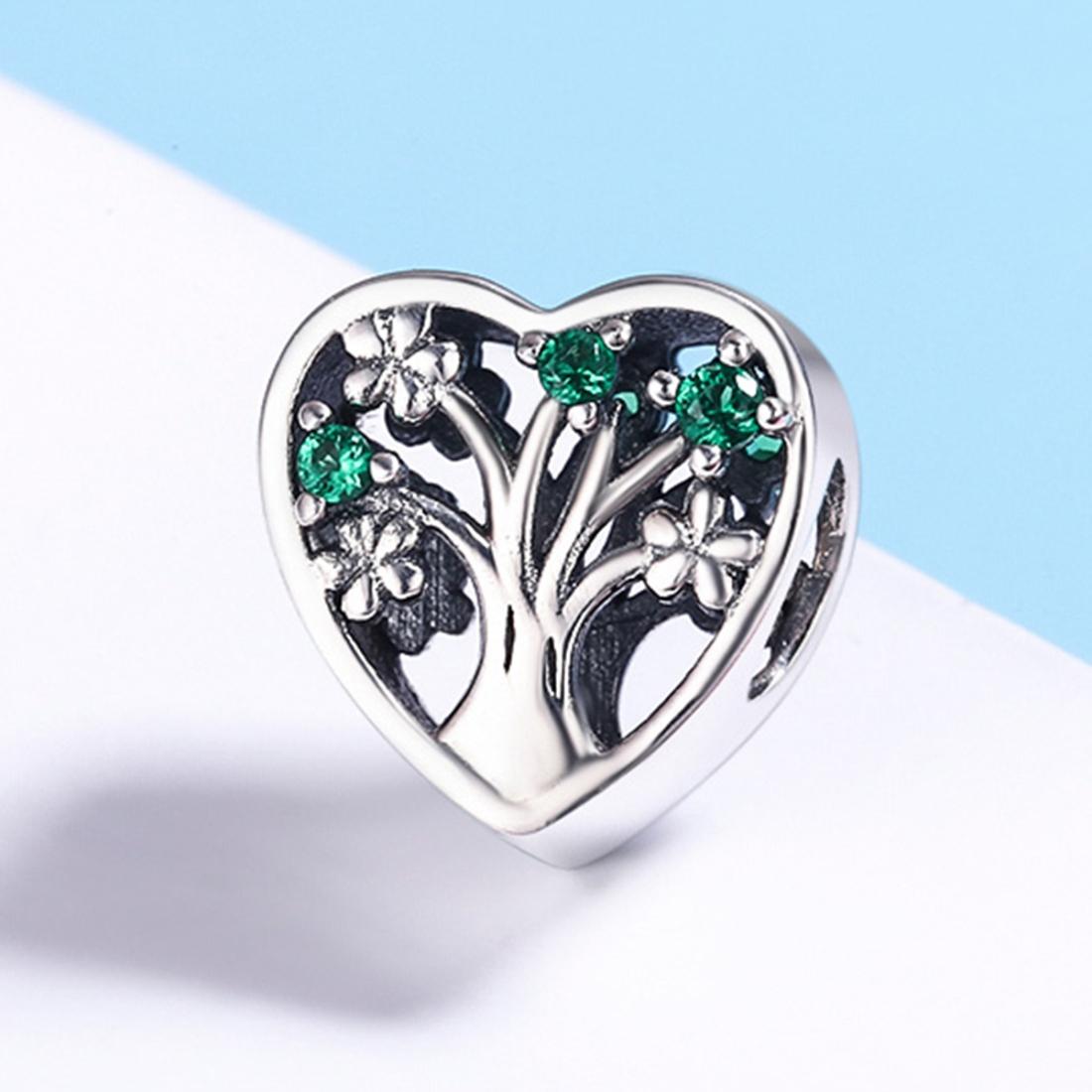 925 Sterling Silver Tree Of Life Heart Bracelet & Clear Beads 3
