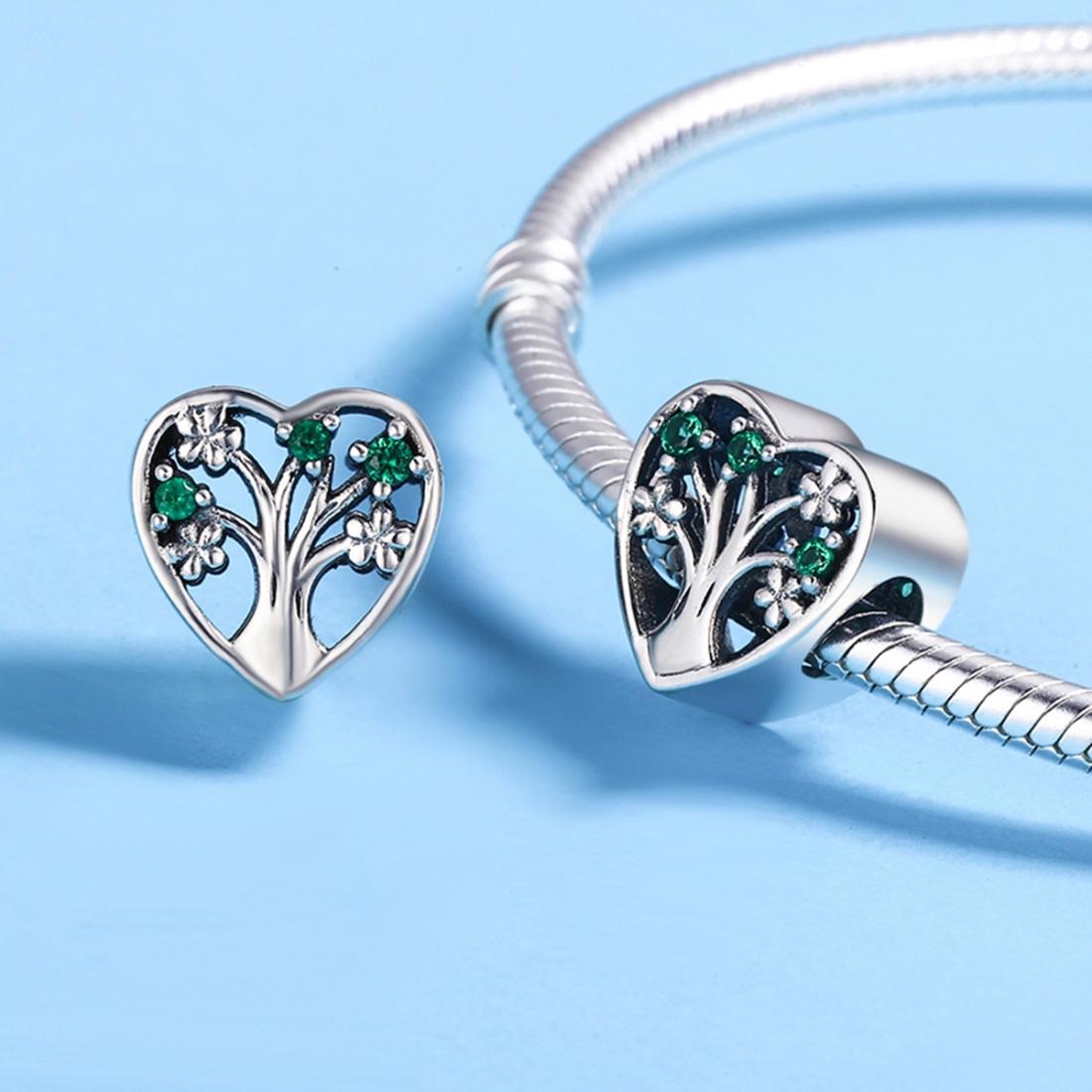 925 Sterling Silver Tree Of Life Heart Bracelet & Clear Beads 7