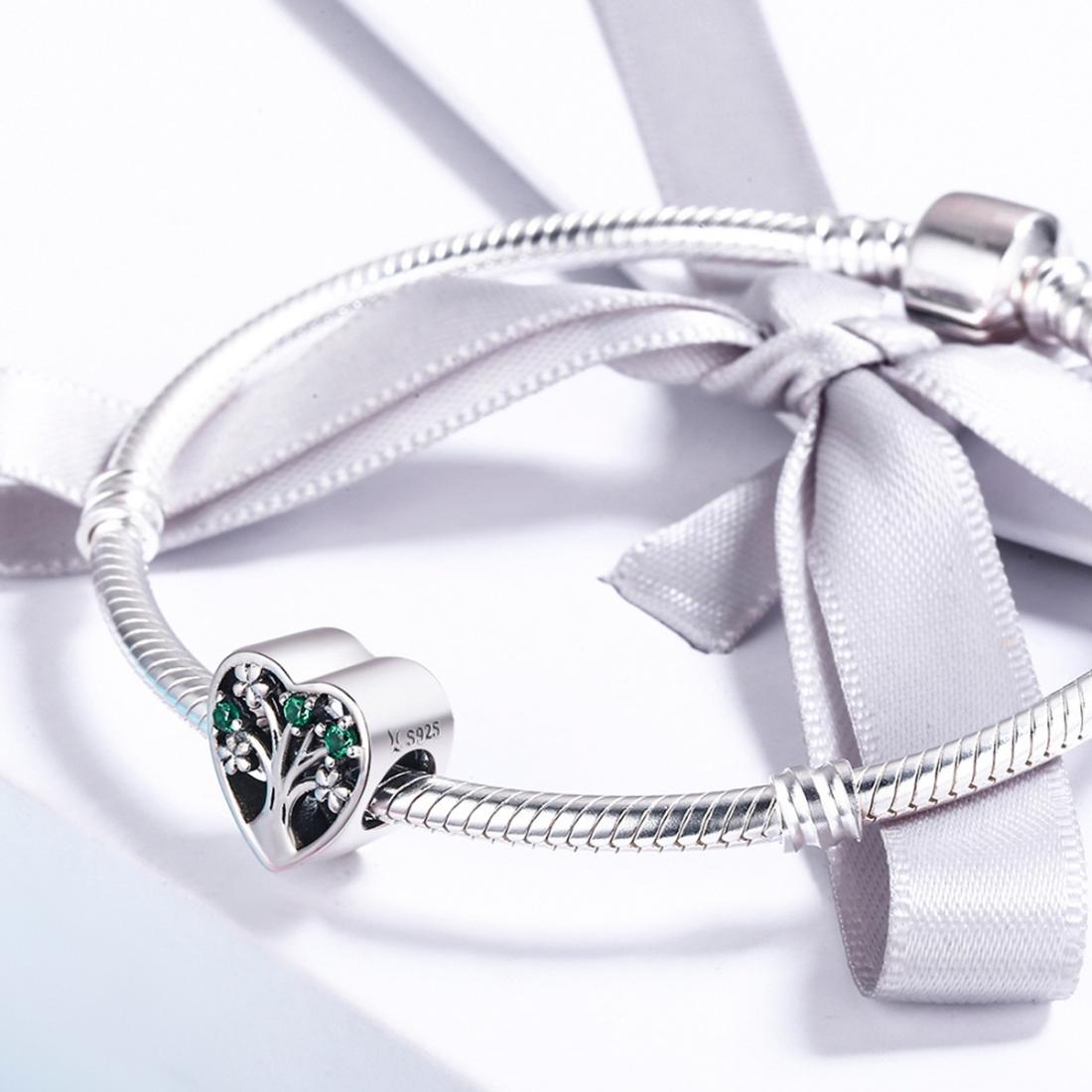 925 Sterling Silver Tree Of Life Heart Bracelet & Clear Beads 8