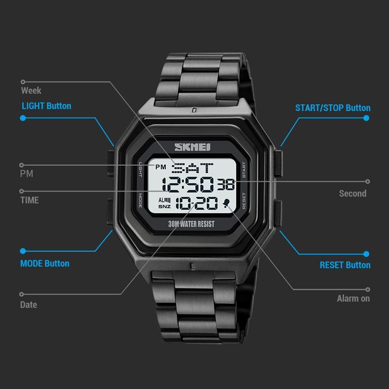 Multi-functional Outdoor Men Watch with Electronic Timing and Steel Band 5