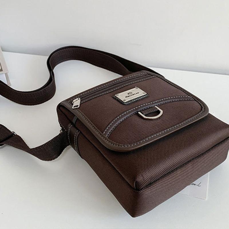 Compact Black Oxford Shoulder Crossbody Backpack With Single Strap For Men - Brown Large 8
