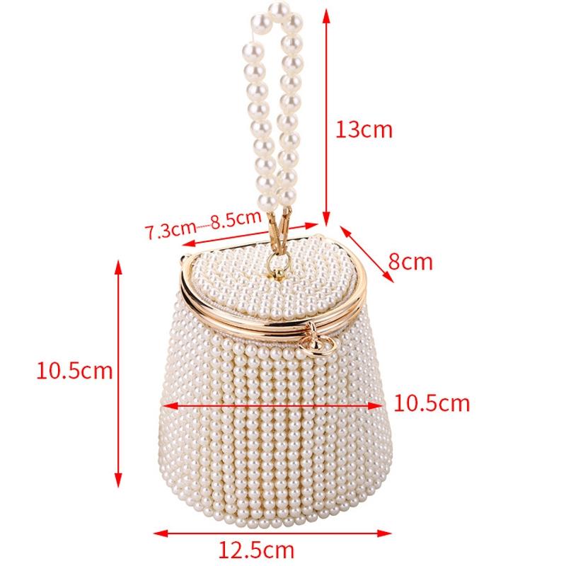 White & Beige Pearl Mini Tote Bag 8