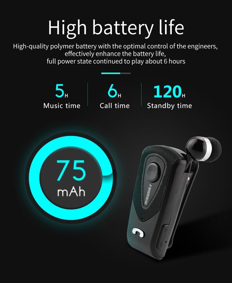 Retractable Bluetooth Headset with Caller Reminder and Anti-theft Vibration 7