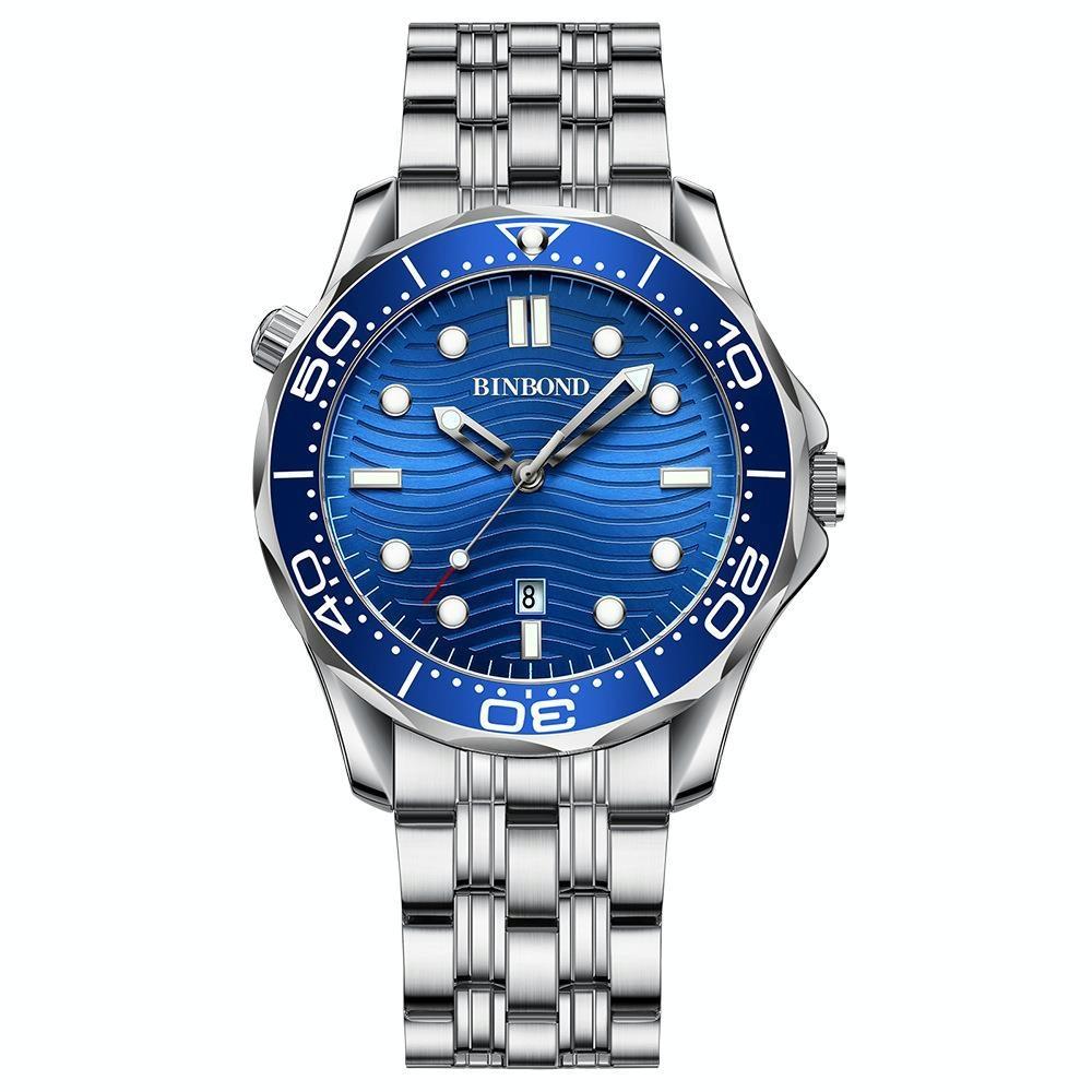 30m Waterproof Men Quartz Watch - Luminous Blue Steel Surface