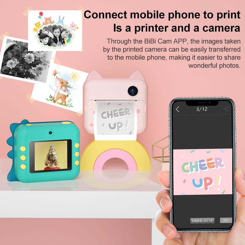32gb Children Instant Camera with Dual-lens and Mini Print - Pink Cat - Green Dinosaur 32Gb 4