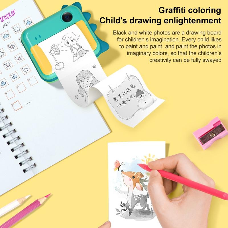 32gb Children Instant Camera with Dual-lens and Mini Print - Pink Cat - Green Dinosaur 32Gb 8