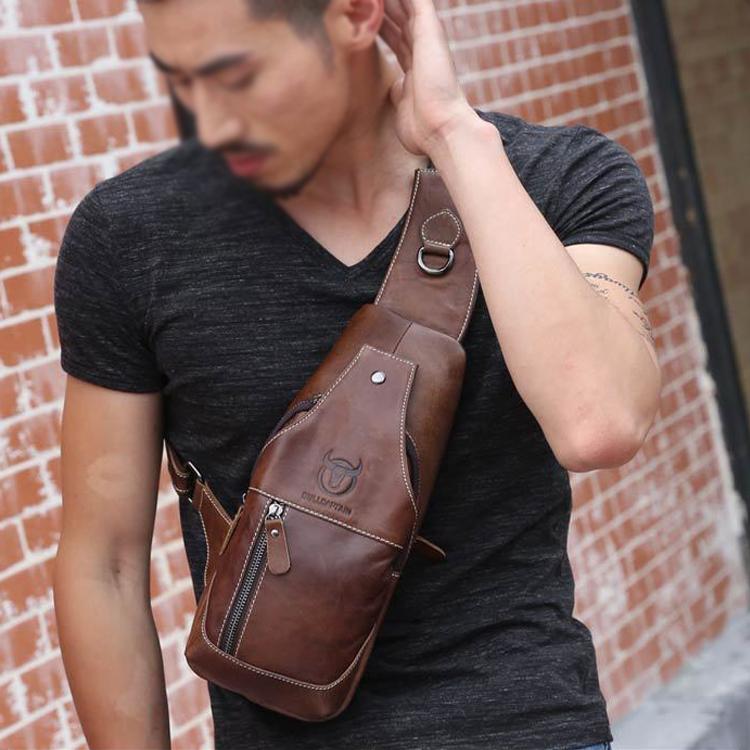 Retro Leather Crossbody Chest Bag For Men Gray Brown 8