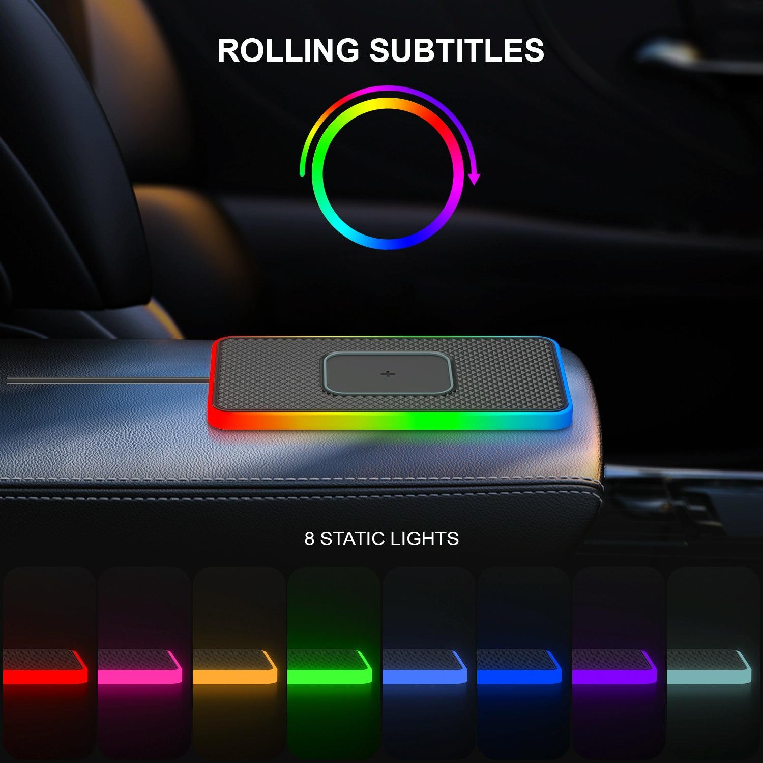 15w 2-in-1 Car Wireless Charger with Non-slip Mat and Colourful Light - 0.3m Usb Cable - Usb Cable 0.3M 6