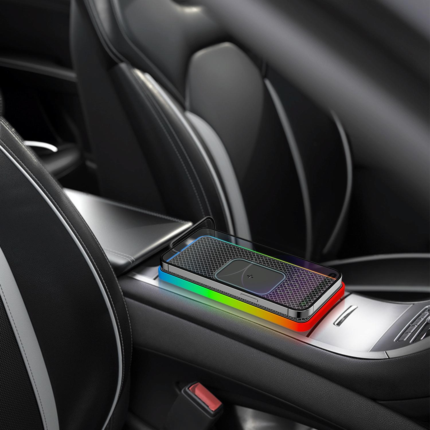 15w 2-in-1 Car Wireless Charger with Non-slip Mat and Colourful Light - 0.3m Usb Cable - Usb Cable 0.3M 7