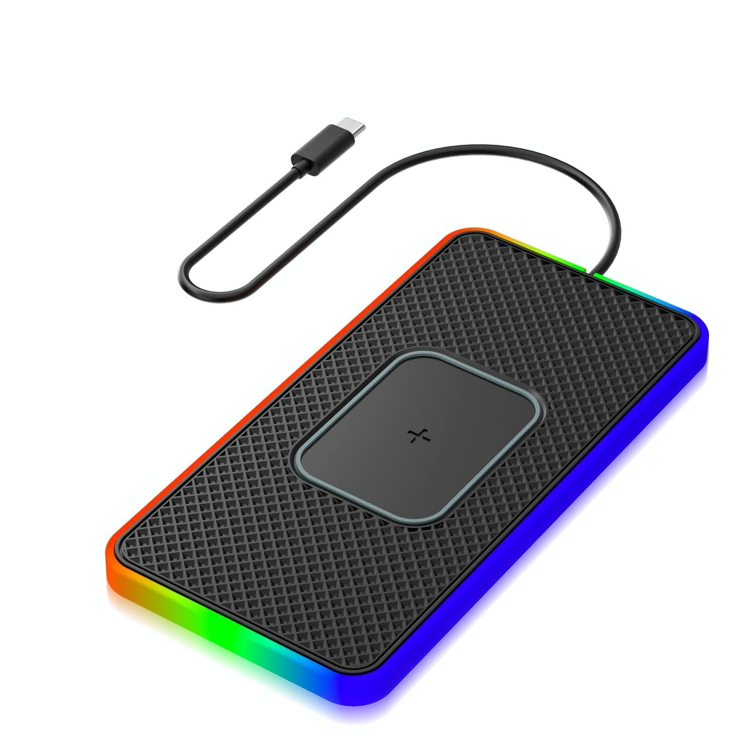 15w 2-in-1 Car Wireless Charger with Non-slip Mat and Colourful Light - 0.3m Usb Cable - Usb Cable 0.3M 12